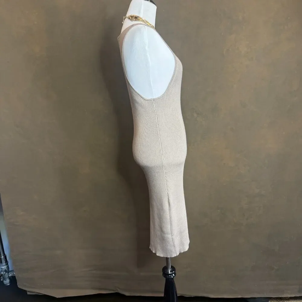 Abercrombie & Fitch Ribbed Knit Tank Bodycon Midi Dress Medium Tall MT Cream